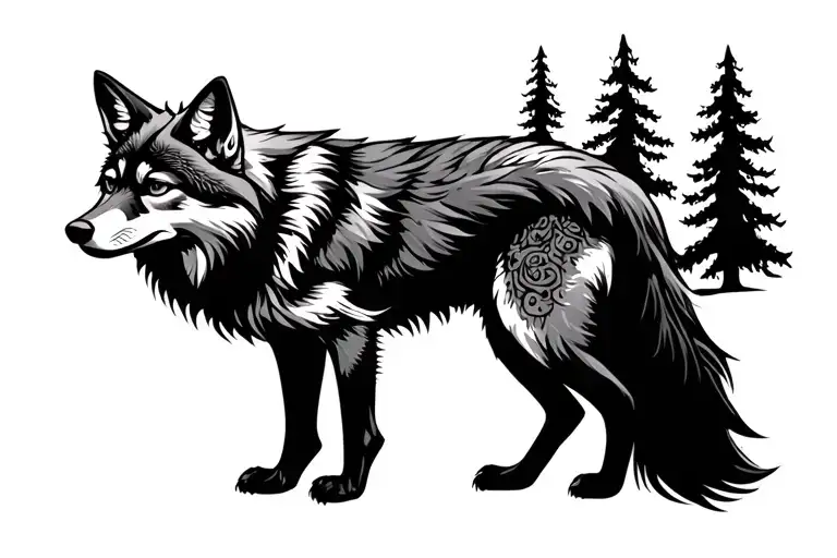 coyote sillouette of forest filled tattoo design idea