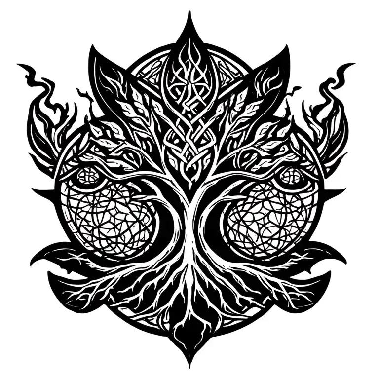 celtic tree of life with lightning roots tattoo design idea