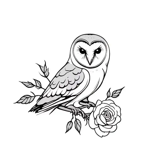 barn owl and rose  tattoo design idea