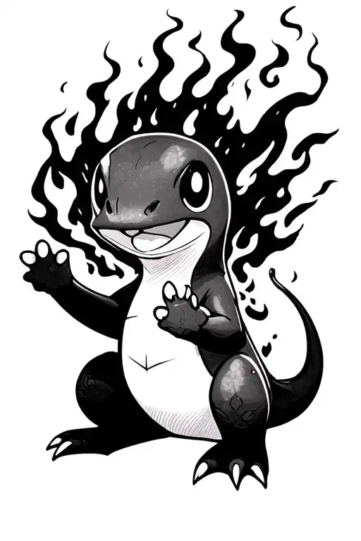 pokemon, charmander sitting and spitting fire tattoo design idea