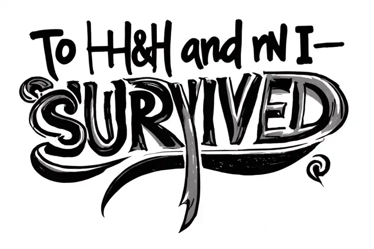 "To h&h and n I survived " "To h&h and n I survived " "To h&h and n I survived " hand written vertically tattoo design idea