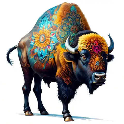 bison and kaleidoscope tattoo design idea