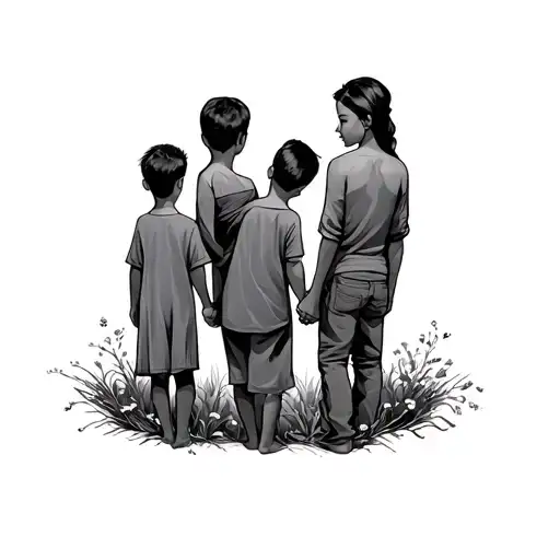 Father Mother and two sons holding hands tattoo design idea