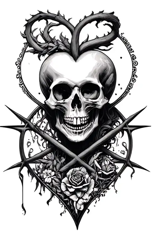 death with heartagram tattoo design idea