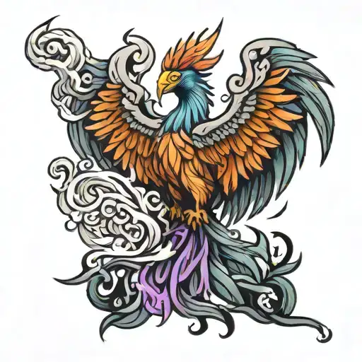phoenix rising from ashes symbolizing overcoming PTSD tattoo design idea