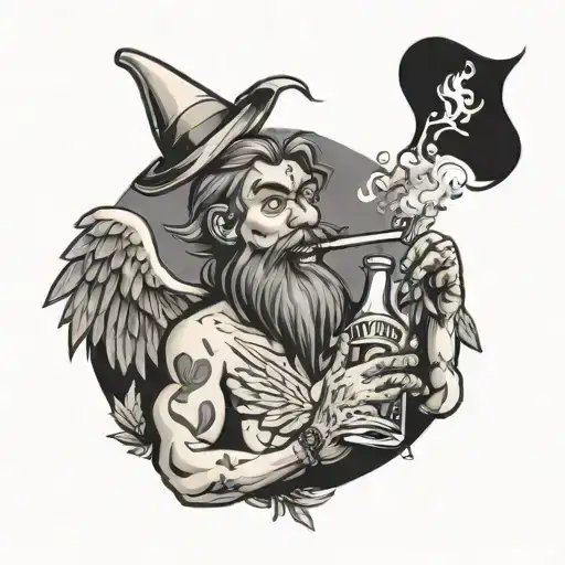 marijuana beer partying angel bad boy smoking bong note says im ok mama tattoo design idea
