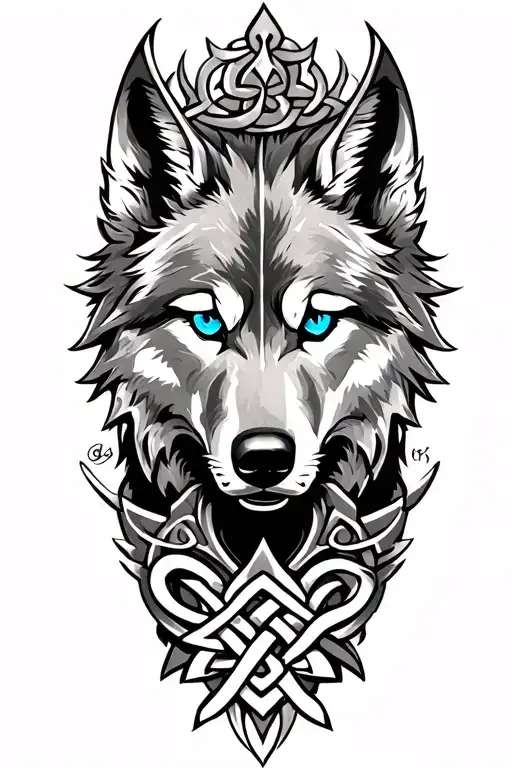 wolf with blue eyes on armor tattoo design featuring Celtic trinity knot  tattoo design idea