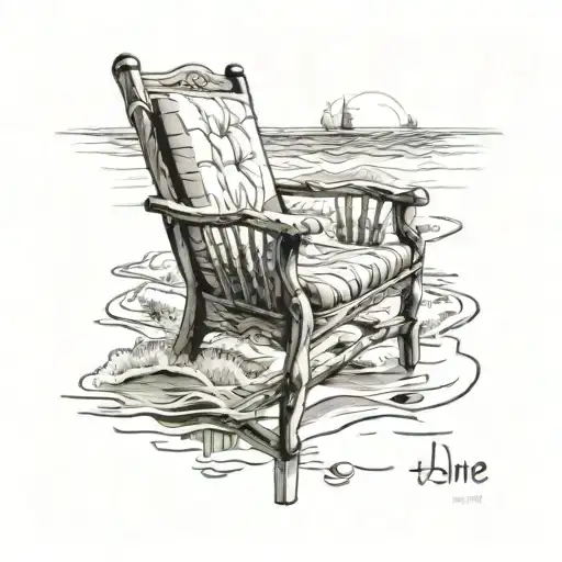 Shore line on a sunny day and an adorondac chair facing the sea tattoo design idea