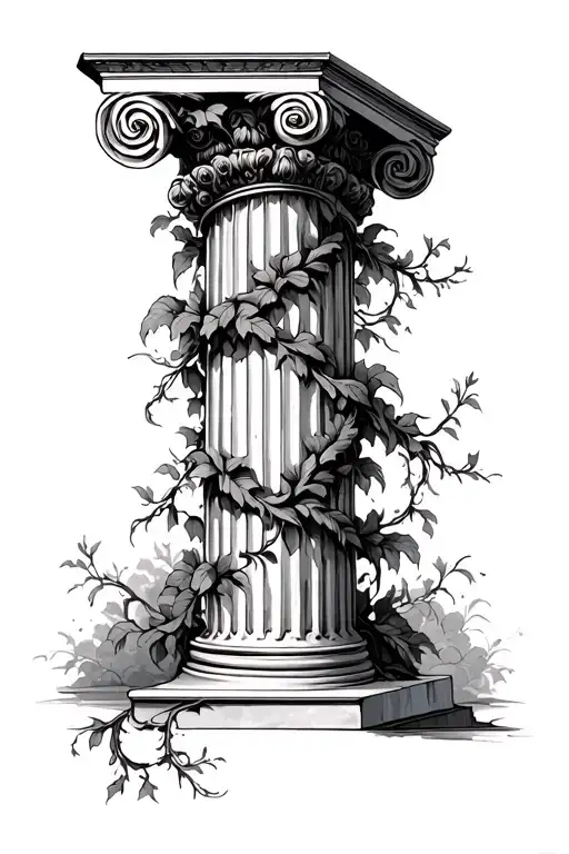 roman pillar with vine wrapping tattoo design idea