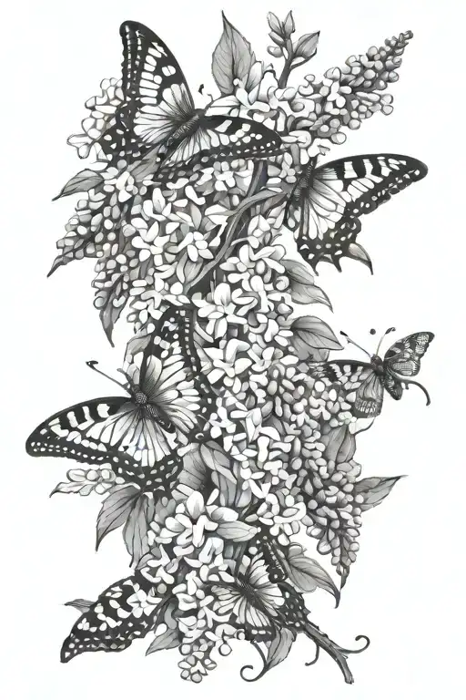 wisteria and butterflies tattoo design idea