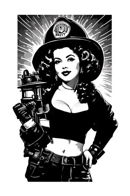 Betty Davis pinup as firefighter traditional tattoo design idea