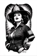 Betty Davis pinup as firefighter traditional tattoo design idea