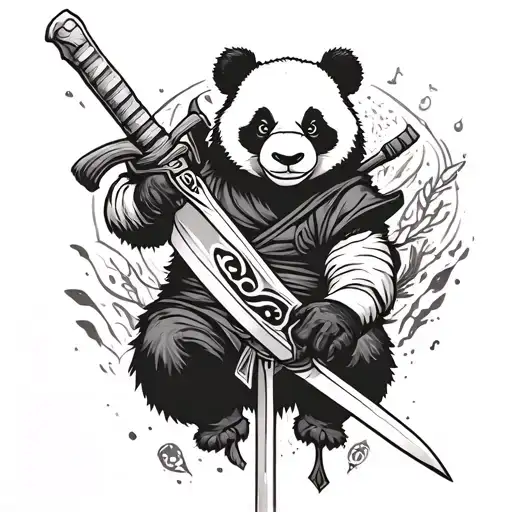ninja panda bear with a sword emerging tattoo design idea