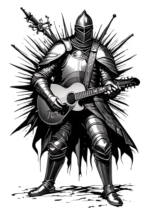 knight with guitar tattoo design idea