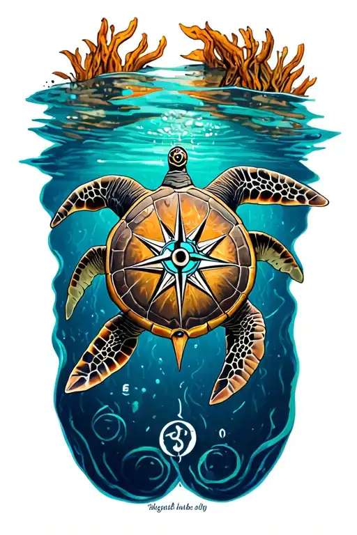 Sea Turtle Compass tattoo design idea