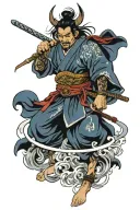 samurai warrior, demon, storm tattoo design idea