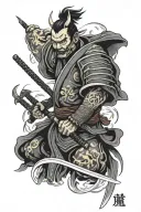 samurai warrior, demon, storm tattoo design idea