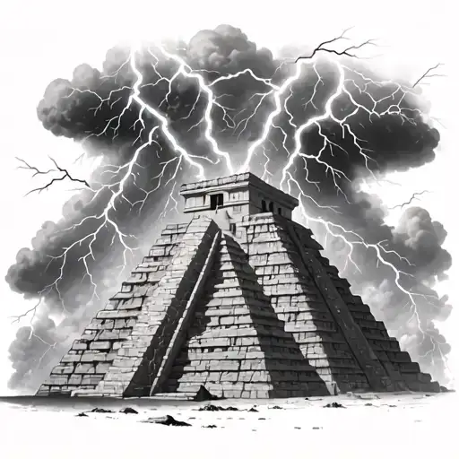 electrical storm at the top of some Aztec pyramids tattoo design idea