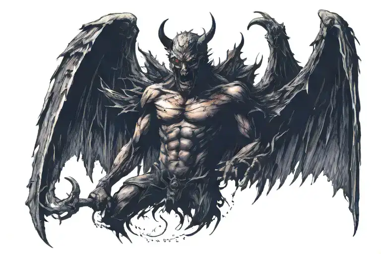 devil with spread wings tattoo design idea