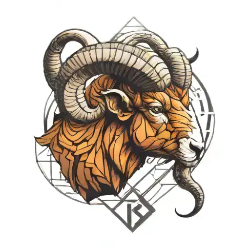 Aries in half realistic and half geometric style tattoo design idea