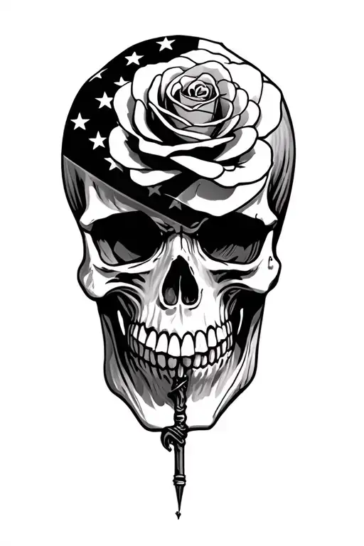 rose skull rebel flag together  tattoo design idea