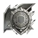 A programmer's mindset represented by a shield with binary code, surrounded by arrows pointing towards success tattoo design idea