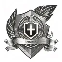 A programmer's mindset represented by a shield with binary code, surrounded by arrows pointing towards success tattoo design idea