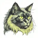 long haired black cat with yellowish green eyes tattoo design idea