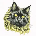 long haired black cat with yellowish green eyes tattoo design idea