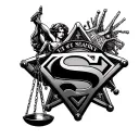 lady justice, a prison, a sheriff's badge, and the Superman symbol  tattoo design idea