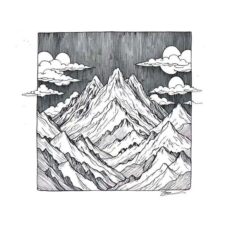 mountains clouds tattoo design idea
