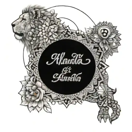 full leg sleeve,mandala, geometric figures, flowers and  lion in calf tattoo design idea