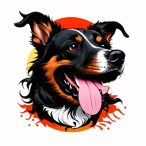 dog tongue and sun symbol tattoo design idea