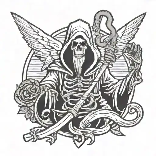 Rod of Asclepius grim reaper holding tattoo design idea