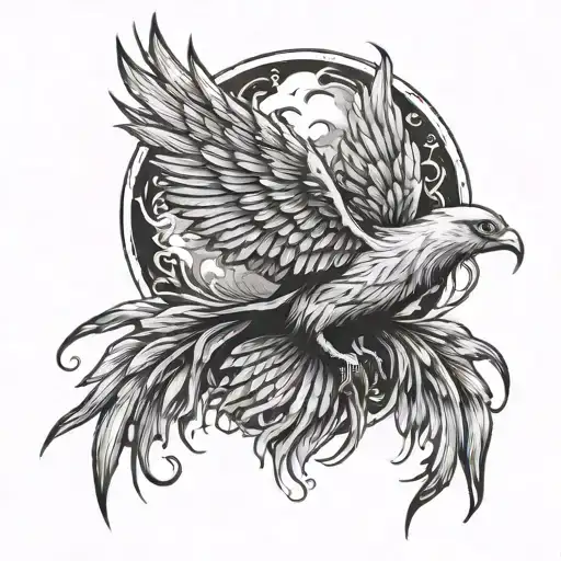 with still i rise phoenix bird flying in the sky tattoo design idea