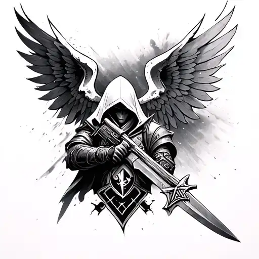 Legend of Zelda Skyward Sword Mixed with Halo 3 mixed with Rainbow Six Siege Mixed with Assassins Creed 3 tattoo design idea