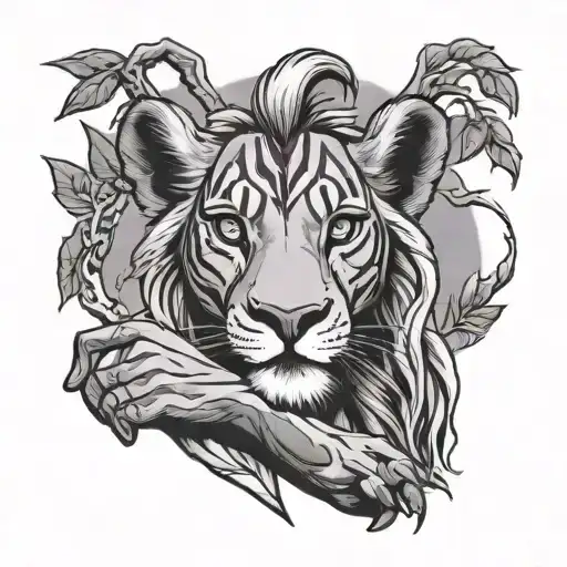 rafiki holding up simba with a purple tree in the background  tattoo design idea