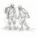 two man walking aside together. one of them is dead soul and happy. other one is tiered and bloody trying to walk alive tattoo design idea