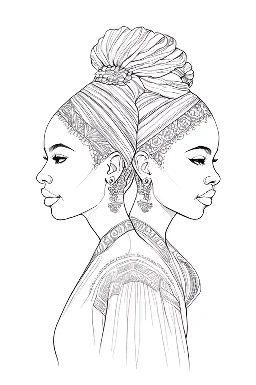 two beautiful African women faces war painted,  tattoo design idea