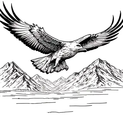 simple eagle soaring with mountain scene tattoo design idea