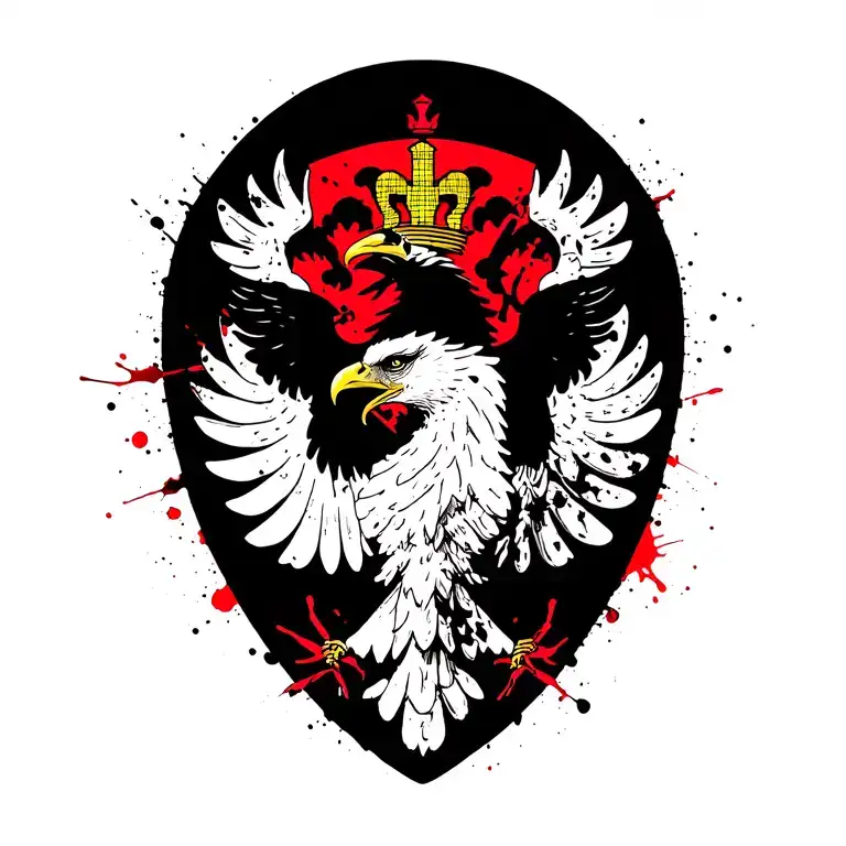 Albanian double headed eagle crest red background black tattoo design idea