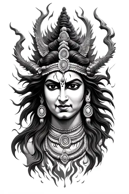 a divine fusion of Lord Shiva’s fury, Kali’s wrath, and Veerabhadra’s rage tattoo design idea