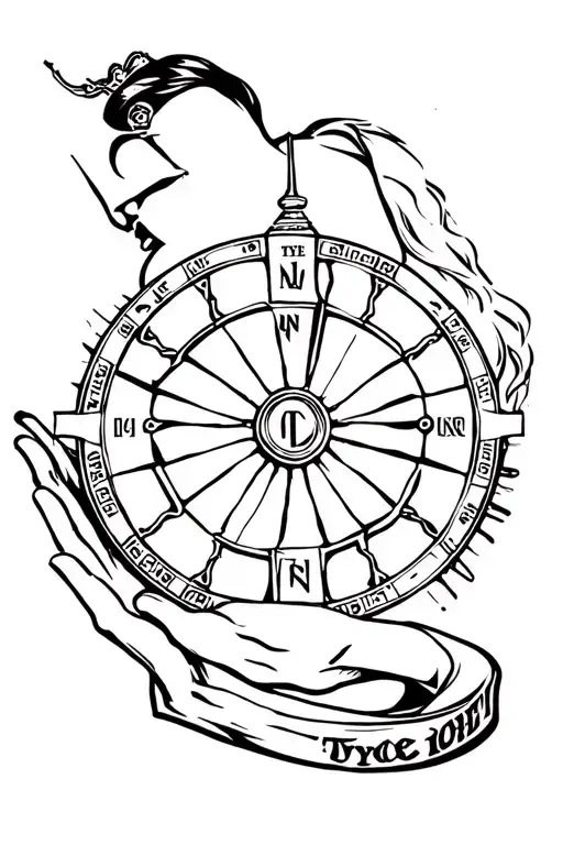 tyche holding wheel of fortune tattoo design idea