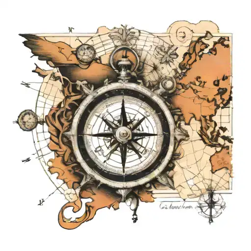 I want to generate full arm sleeve tattoo design, it should have a map of the world, an old vintage compass, an old vint tattoo design idea