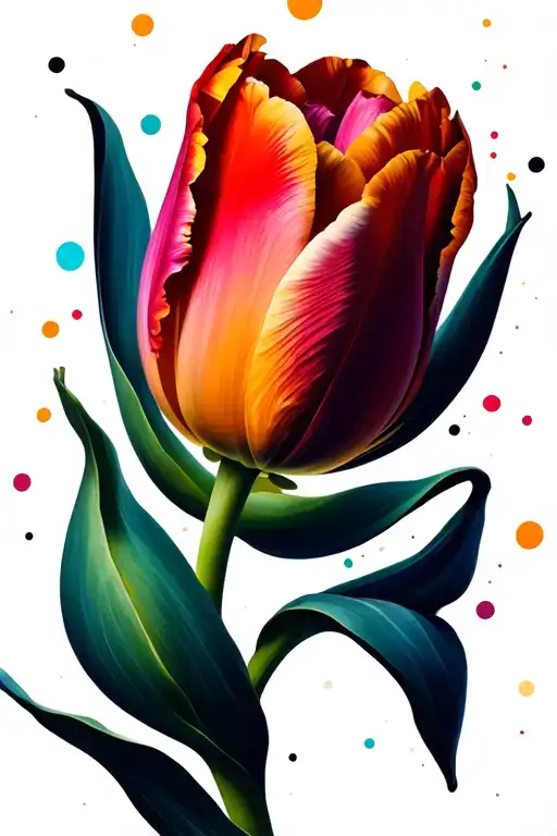 minimalistic tulip flower with deconstructed colour blobs tattoo design idea