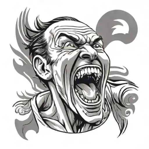 screaming man/smiling man looking tattoo design idea