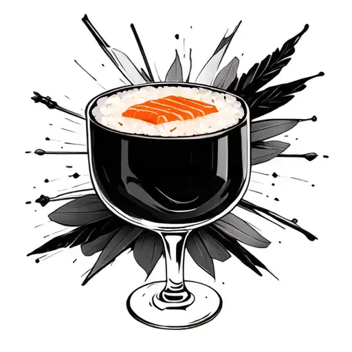 Sushi & wine glass tattoo design idea