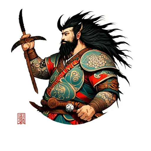 namakubi style viking warrior tattoo design idea