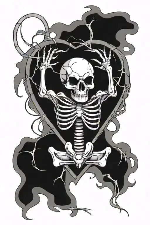 skeleton heart with spider web tattoo design idea