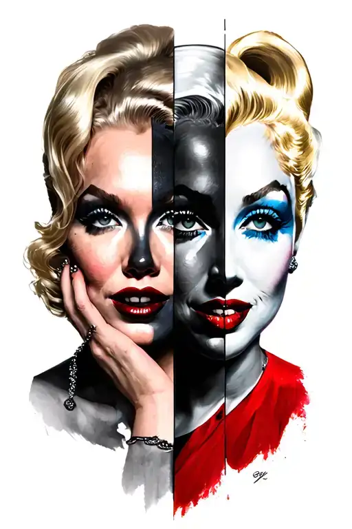 Harley Quinn and Marilyn Monroe faces peeking tattoo design idea